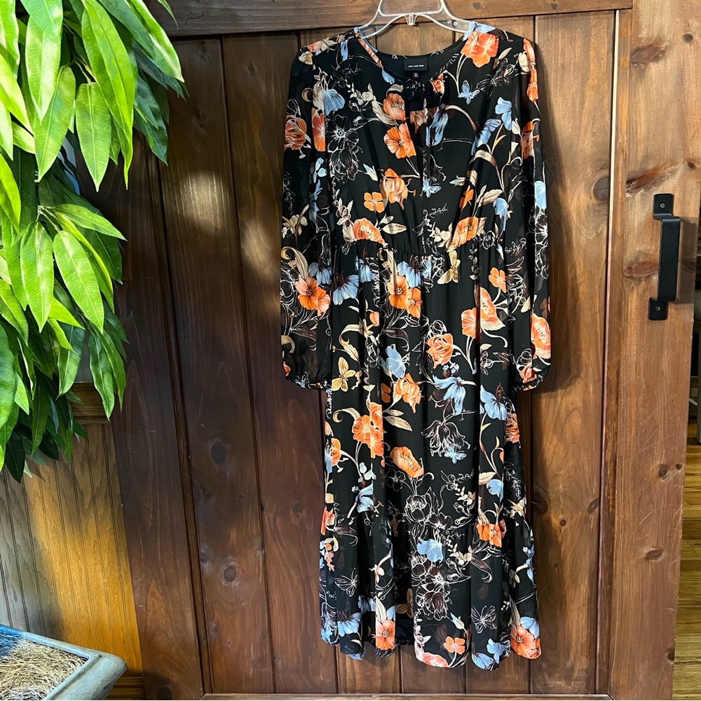 NWOT Black Floral Long Sleeve Sheer Chiffon Dress - Who What Wear